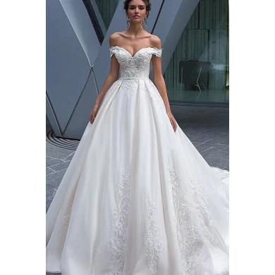 Off-Shoulder 2019 Hääpuku Morsiamen puku linja pitsi kangas Bridal Mekot