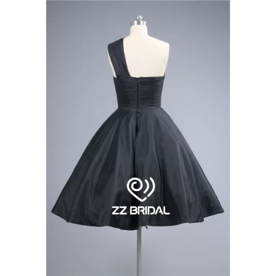 Online sale one shoulder black knee length short evening dress supplier