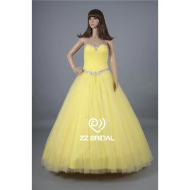 Party dress made in China sweetheart neckline beaded lace-up yellow prom dress