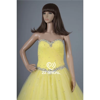 Party dress made in China sweetheart neckline beaded lace-up yellow prom dress
