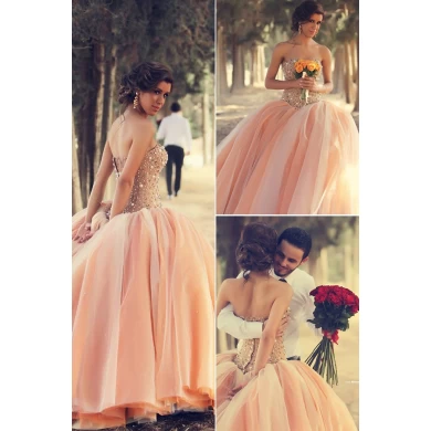 Pink Ball Gown Lace Appliques Beaded Pearls wedding dress princess vestidos novia