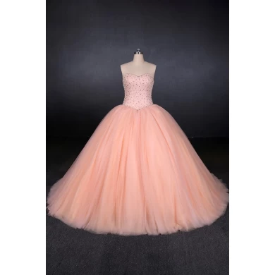 Vaaleanpunainen pallo puku pitsi appliques helmillä helmet häät mekko prinsessa vestidos novia
