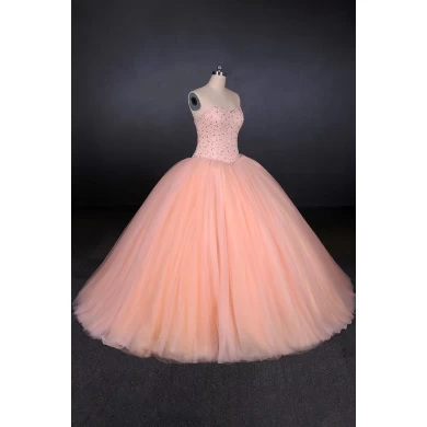 Różowa suknia balowa Koronkowe aplikacje Suknia ślubna z paciorkami księżniczka vestidos novia
