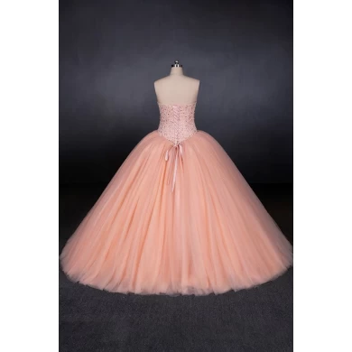 Vaaleanpunainen pallo puku pitsi appliques helmillä helmet häät mekko prinsessa vestidos novia