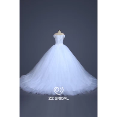 Vestido de bola de apliques de novia vestido del hombro de encaje escote barco estilo princesa de China