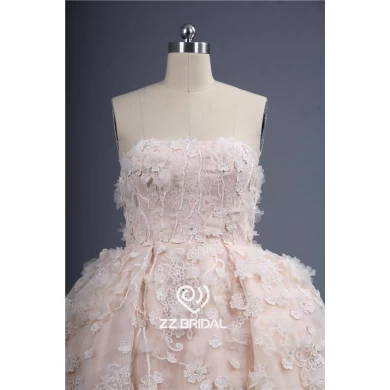 Princess-Stil trägerlosen handgefertigten Blumen applizierten Spitzen-up Ballkleid Brautkleid
