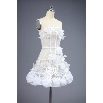 Pure white strapless handmade flowers and butterflies short evening dress made in China
