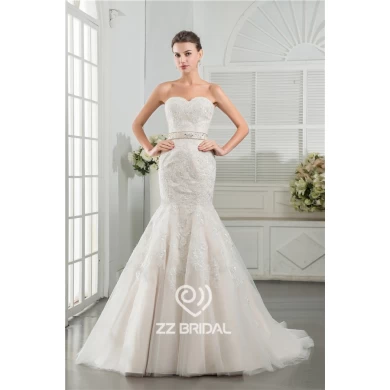Real images China sweetheart neckline mermaid style beaded lace appliqued wedding dress
