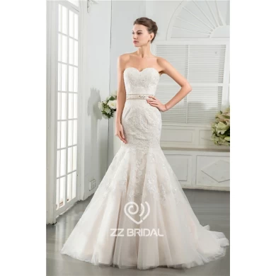 Real images China sweetheart neckline mermaid style beaded lace appliqued wedding dress