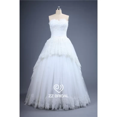 Images réelles robe de mariée en dentelle perlée bas appliqued décolleté amie de dentelle A-ligne