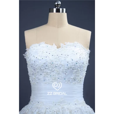 Prawdziwe zdjęcia koralikami koronki koronki dekolt ukochaną appliqued dolnej linii suknia ślubna