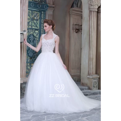Images réelles guipure dentelle chérie appliqued robe de mariée robe décolleté balle fabricant