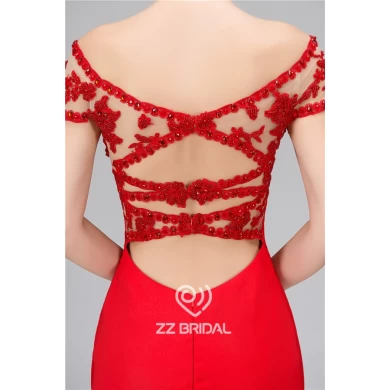Images réelles hors arrière de l'épaule sur la longueur du genou gaine rouge fabricant de robe de soirée