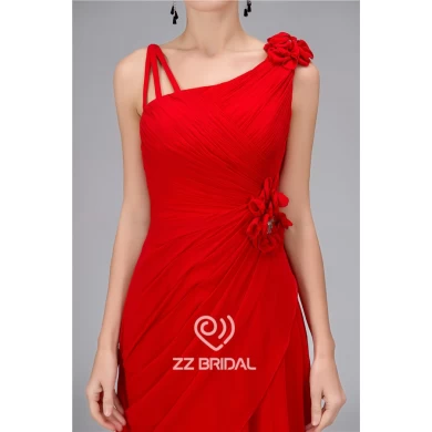 Cuadros verdaderos erizadas vestido de gasa de noche rojo con flores hechas a mano de China