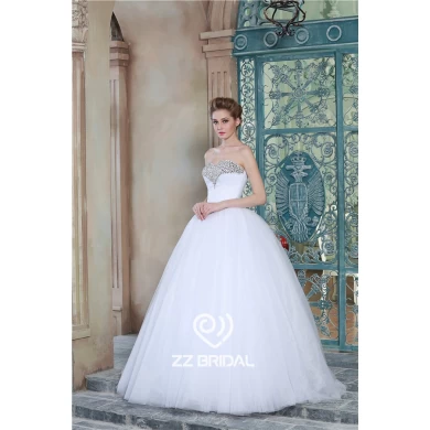 Real pictures sweetheart beaded neckline ruffled princess wedding dress 2015 manufacturer
