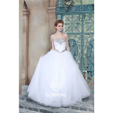 Echte foto's lieverd kralen hals gegolfde prinses trouwjurk 2015 fabrikant