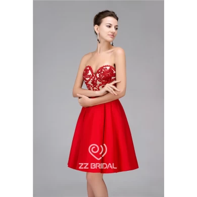 Real pictures sweetheart neckline backless red short evening dress supplier