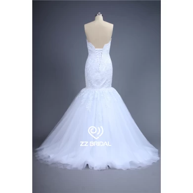 Real pictures sweetheart neckline lace appliqued lace-up mermaid wedding dress factory
