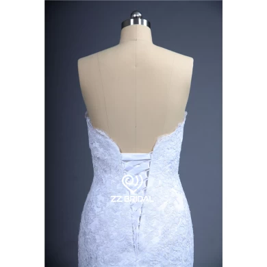 Images réelles décolleté chérie dentelle appliqued sirène usine de robe de mariée en dentelle-up
