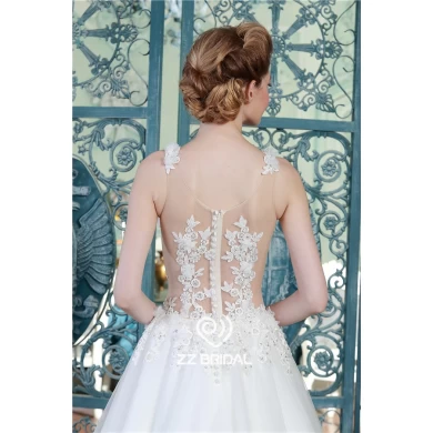 Immagini reali v-collo sexy vedi attraverso i fiori fatti a mano corsetto abito da sposa con buona qualità