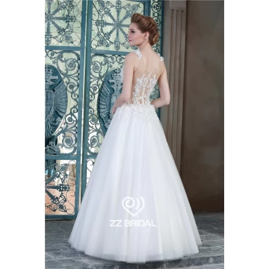 Echte foto's v-hals sexy zien door corset handgemaakte bloemen bruids jurk met een goede kwaliteit