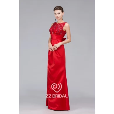 Satin sequined V-back with bowknot long evening dress made in China