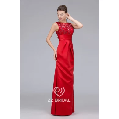 Satin lantejoulas V-back com bowknot vestido de noite longo fabricados na China