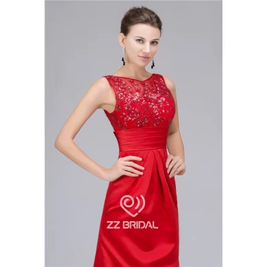 Satin sequined V-back with bowknot long evening dress made in China