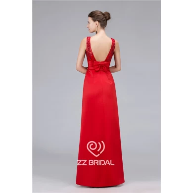 Satin pailleté V-back avec une longue robe de soirée bowknot fabriqués en Chine
