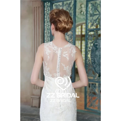 Sexy See through back sleeveless lace bottom mermaid wedding gown manufacturer