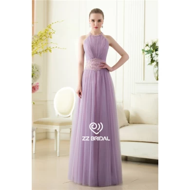 Sexy backless halter beaded sleeveless floor length long purple evening dress