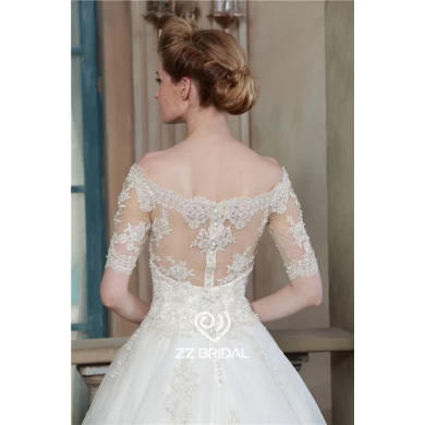 Sexy see through back off shoulder half-sleeve lace wedding gown supplier
