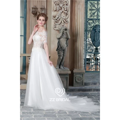 Sexy see through style short sleeve off shoulder lace appliqued A-line bridal dress China