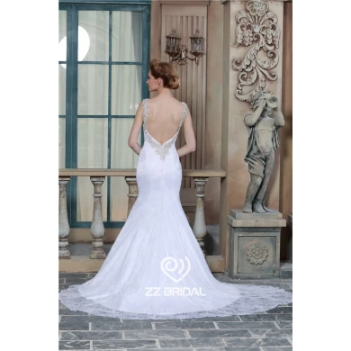 Sexy style beaded sash backless lace mermaid bridal gown with train China