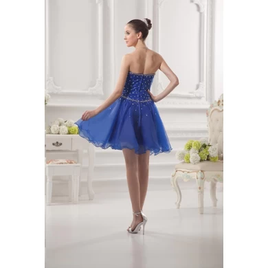 Korte Prom Dress Girls Puffy Rok Sweetheart Beaded Organza Blue Cocktailjurk