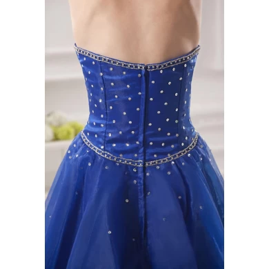 Vestido de fiesta corto de las muchachas falda hinchada cariño con cuentas organza vestido de cóctel azul