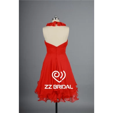 Short evening dress halter sleeveless backless red cute girl dress made in China