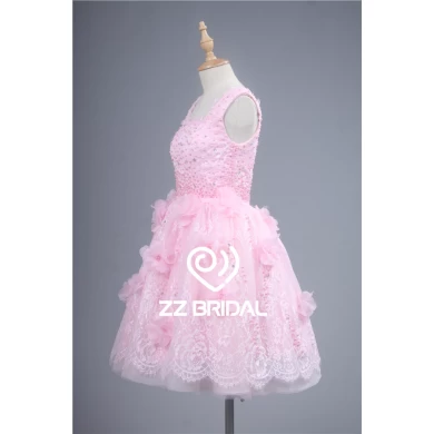 Квадратный вырез жемчуг цветы ручной работы розовый кружевной мило вечернее платье