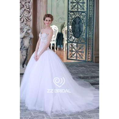 Sweetheart neckline see through beaded handmade pearls princess ball gown wedding dress made in China