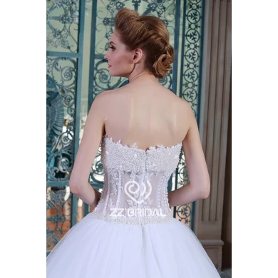 Милая декольте видеть сквозь бисером ручной работы жемчугом принцесса бальное платье свадебное платье сделано в Китае