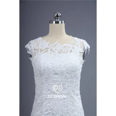 Top quality cap sleeve illusion lace appliqued mermaid wedding dress with train made in China