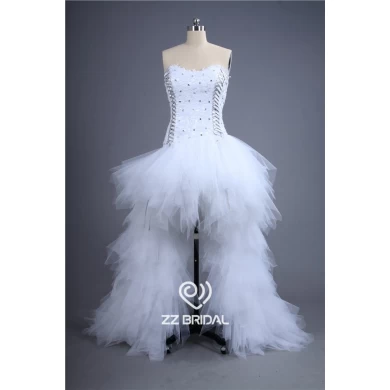 Design branché appliqued devant court long dos bustier perlé usine de robe de mariée