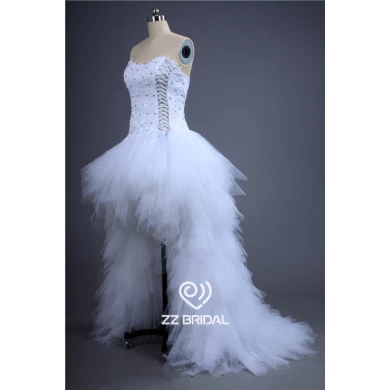 Projeto na moda appliqued frente curta longa de volta strapless frisado fábrica vestido de noiva