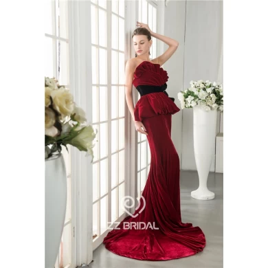 Modny styl potargał pas z kwiatów ręcznie czarne velvet czerwone bordo pełnej długości wieczorowej sukni dostawca