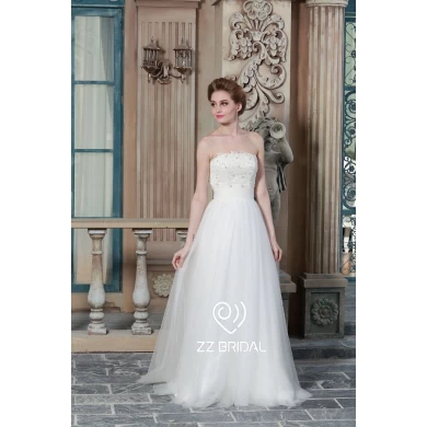 Appliqued bez ramiączek koronki dla nowożeńców 2017 Z koralikami-line suknia