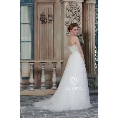 Z nupcial 2017 strapless renda aplicada frisado vestido de noiva de uma linha