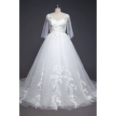Z bridal 3/4 sleeve lace appliqued beaded A-line wedding dress