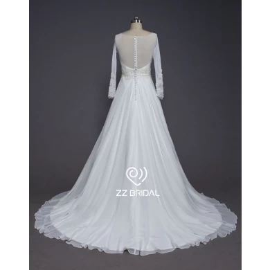 ZZ nuziale 2017 manica lunga cintura senza spalline in rilievo A-line abito da sposa