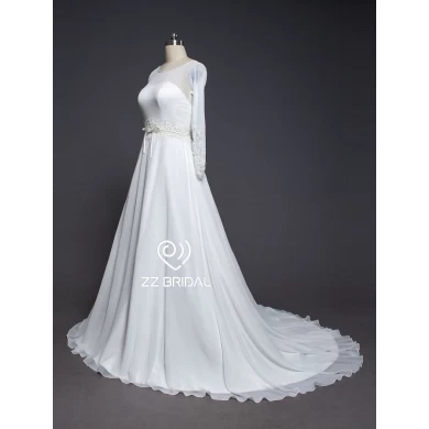 ZZ bridal 2017 long sleeve strapless belt beaded A-line wedding dress