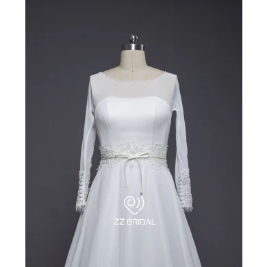 ZZ Bridal 2017 à manches longues ceinture bretelles perlées A-Line robe de mariée